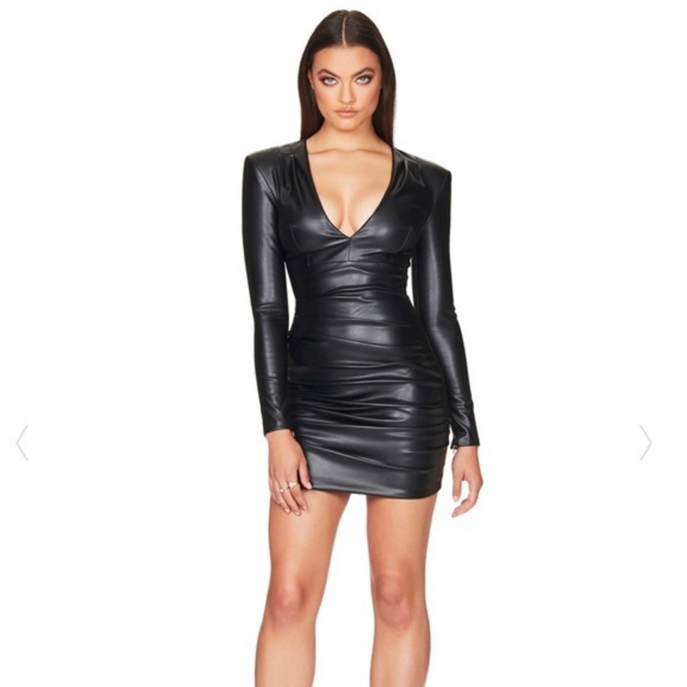 Nookie long sleeve faux leather mini dress